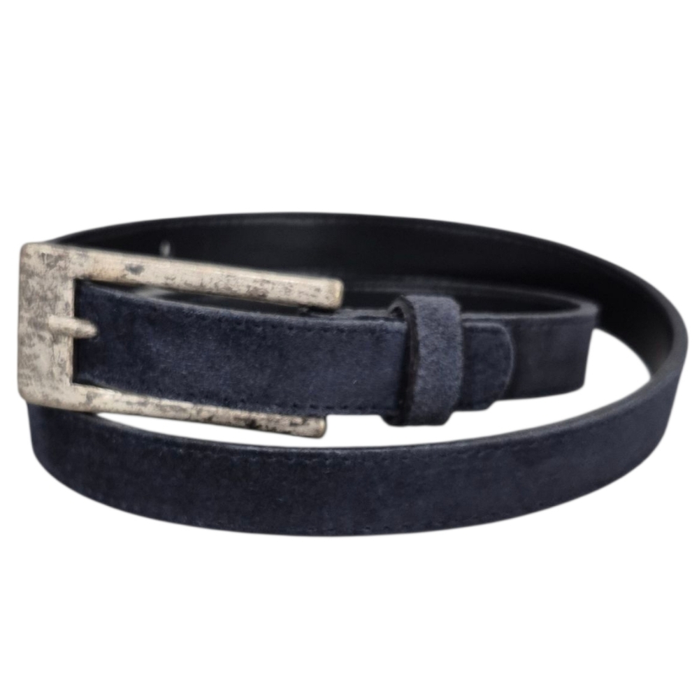 A.Brod belt women's medium dark navy blue suede antiqued silver buckle